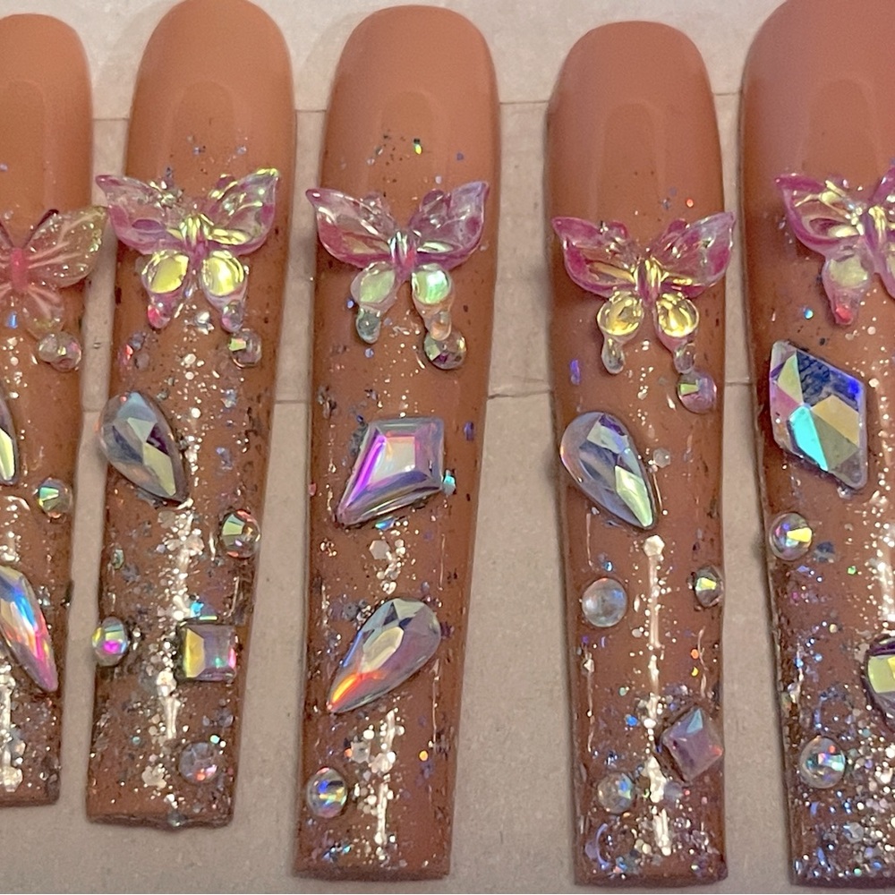 Press on Nails Lovely feminine warm deep beige press on acrylic gel nails - Picture 3 of 9